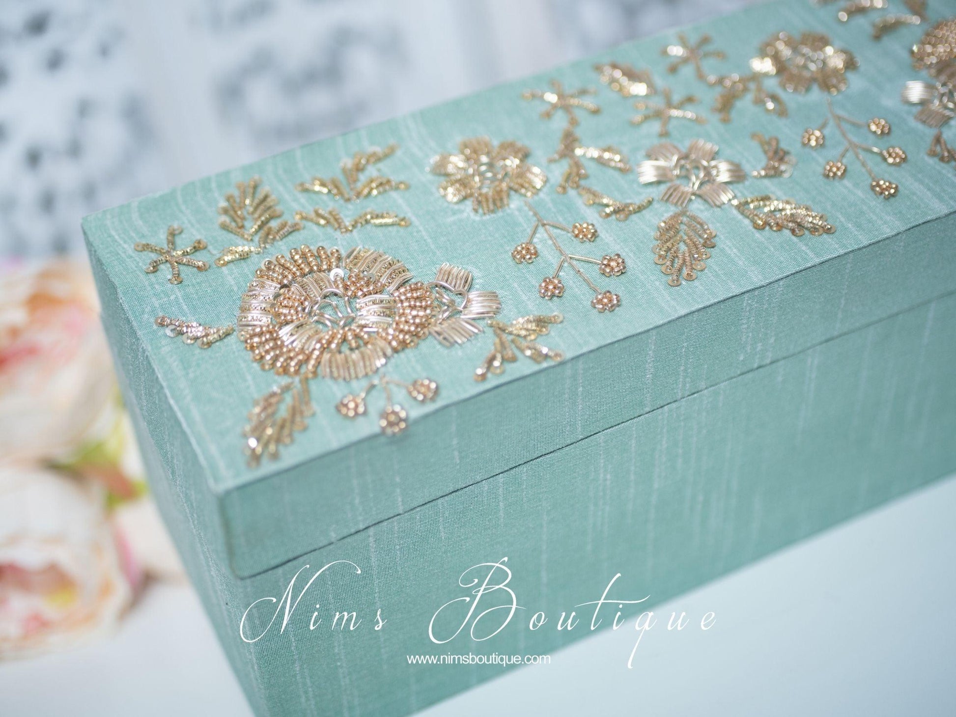 Nims Boutique Luxury Mint Embroidered Bangle Box