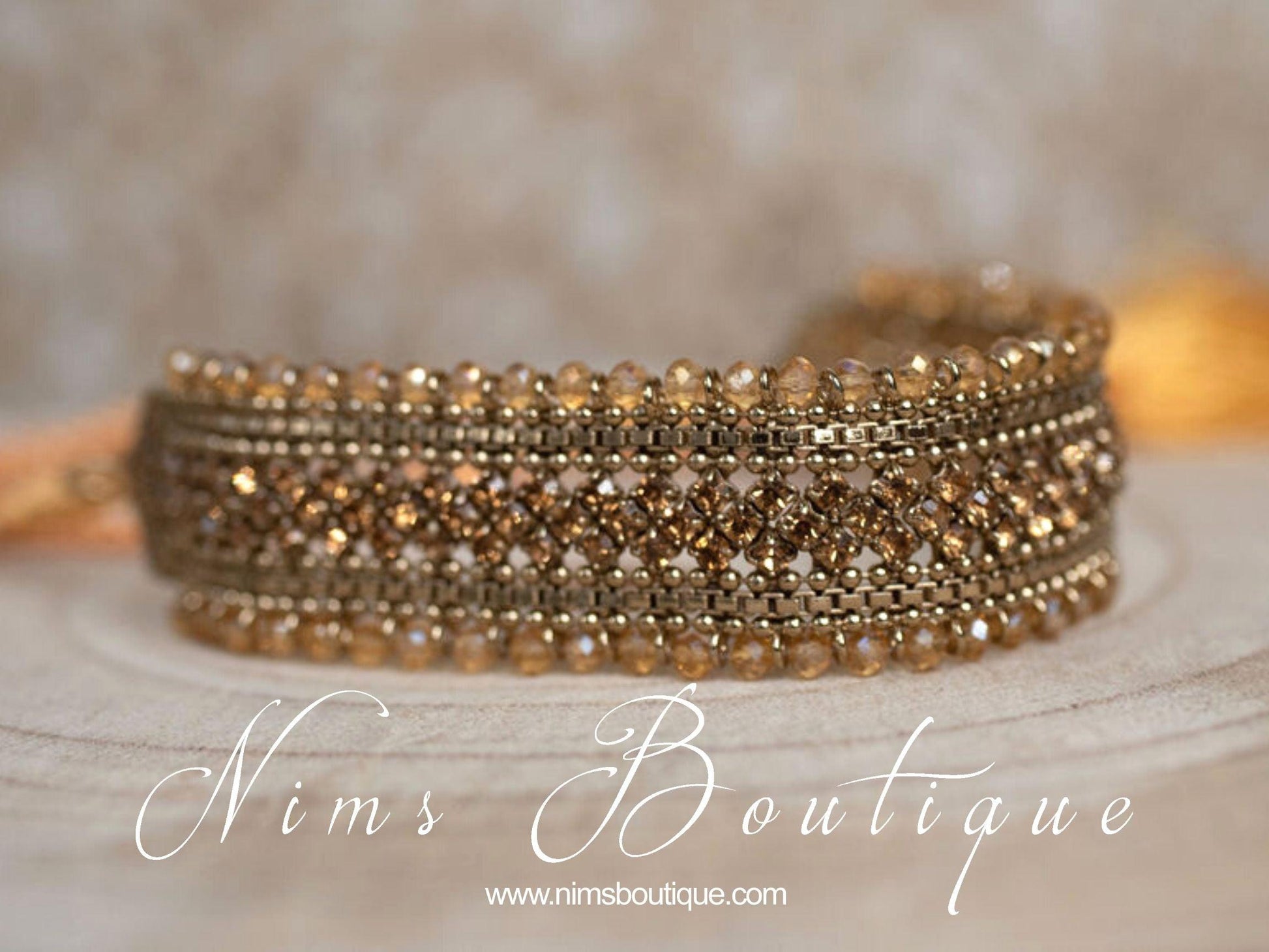Nims Boutique Celina Antique Gold & Gold Stone Choker Necklace