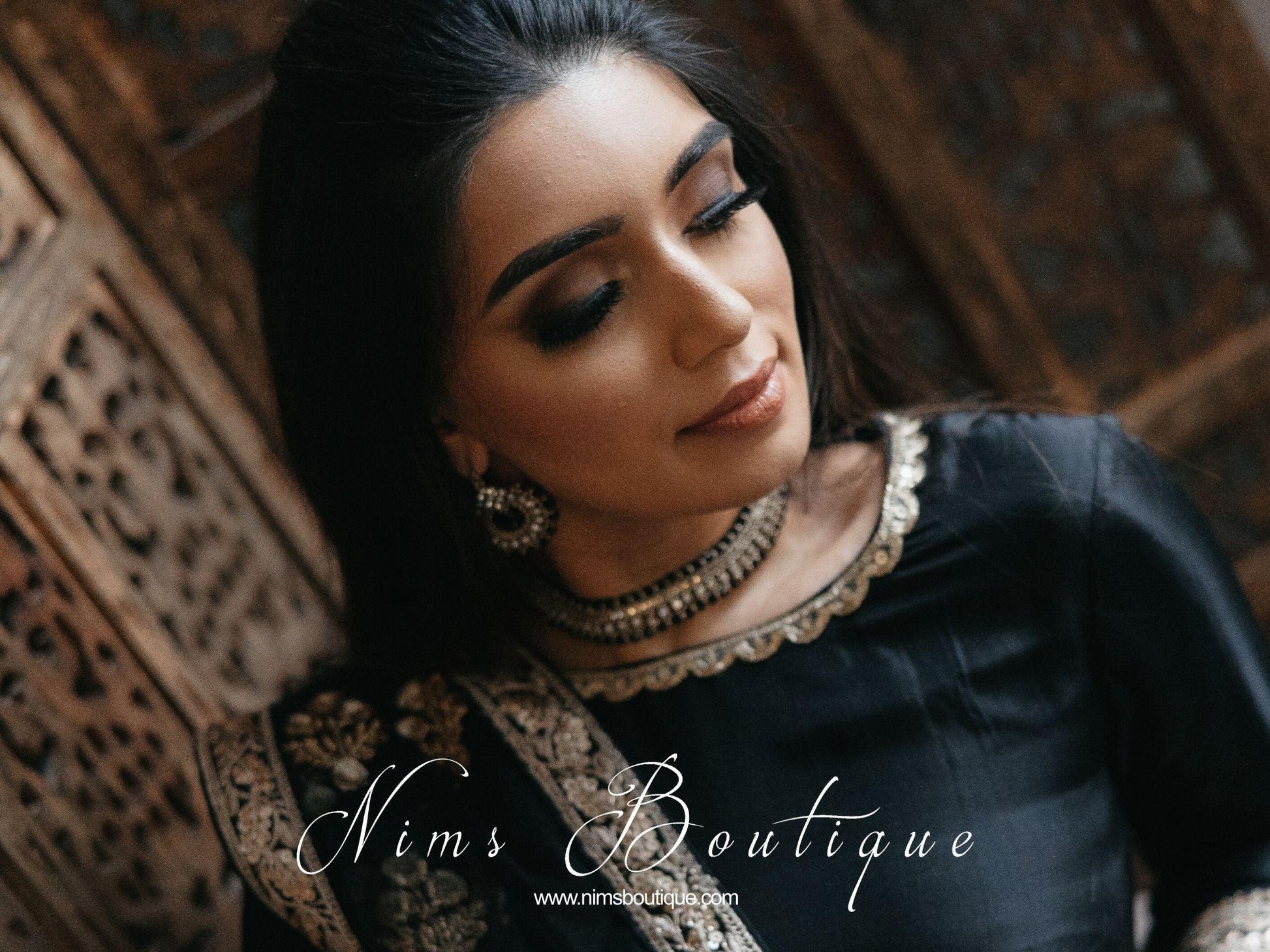 Nims Boutique Vidya Antique Gold & Black Earrings