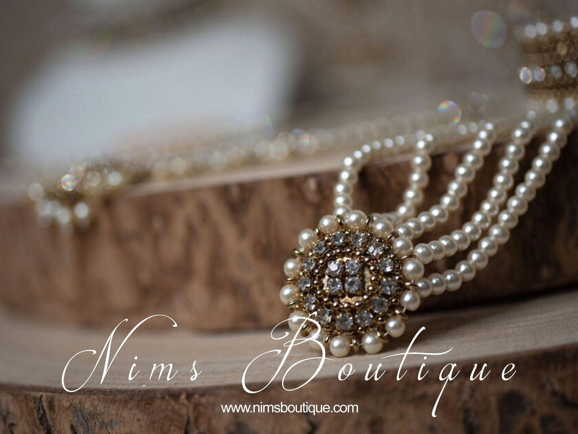 Nims Boutique Royal Antique Gold & Pearl Small Handpiece / Hath Panja