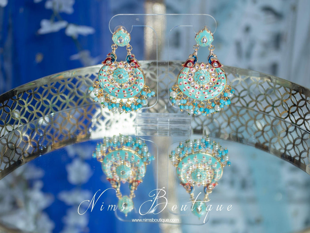 Nims Boutique Moorni Light Turquoise Meenakari Peacock Earrings