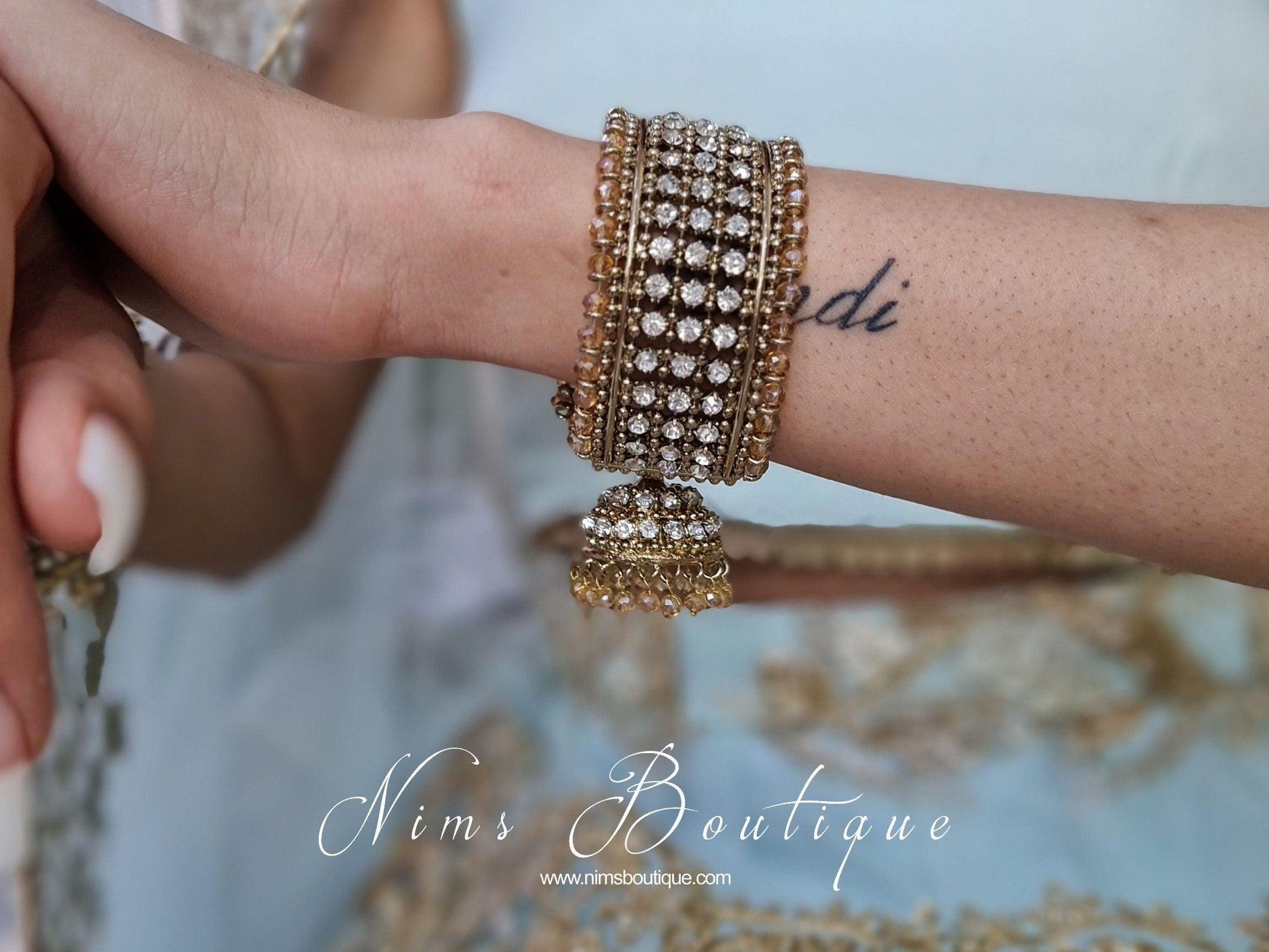 Nims Boutique Gold & Clear stone Royal Bracelet with chumka