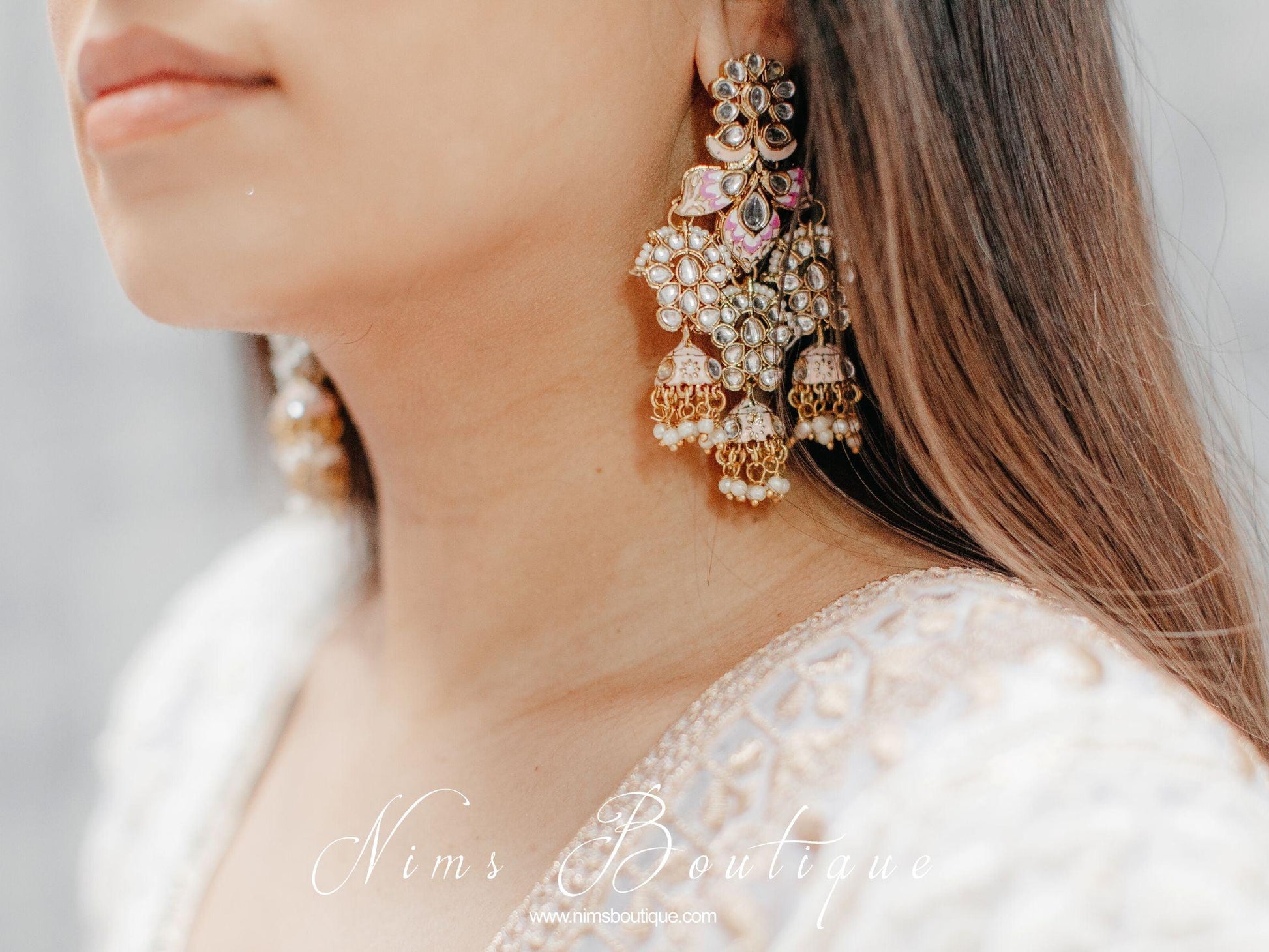 Nims Boutique Ariana Luxury Peach Meenakari Earrings
