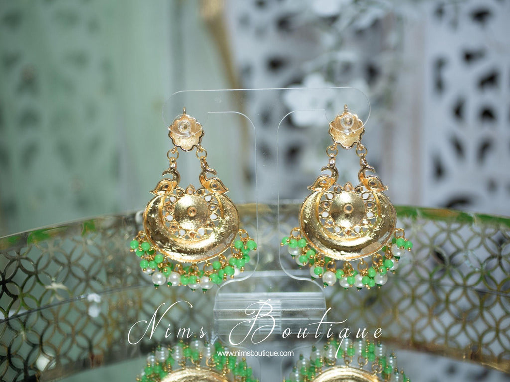 Nims Boutique Moorni Lime Meenakari Peacock Earrings