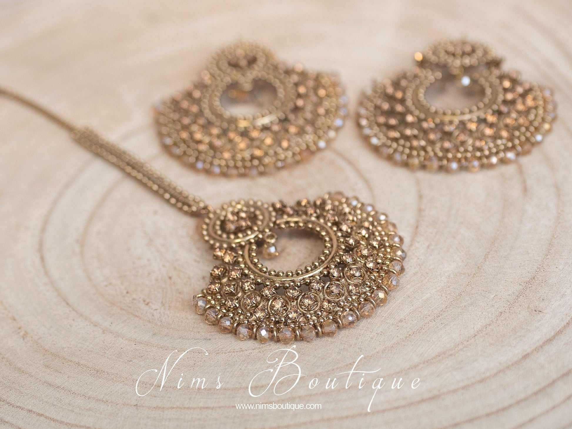 Nims Boutique Royal Gold Stone Chand Tikka Set