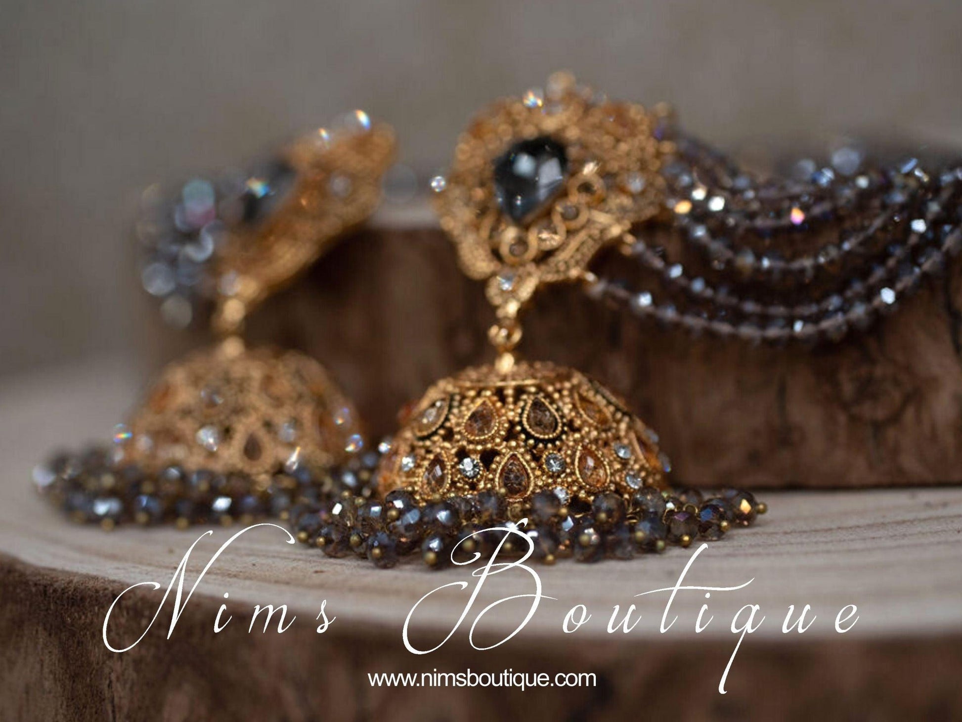 Nims Boutique The NB Maharani Gold & Dark Grey Pearl Chumke