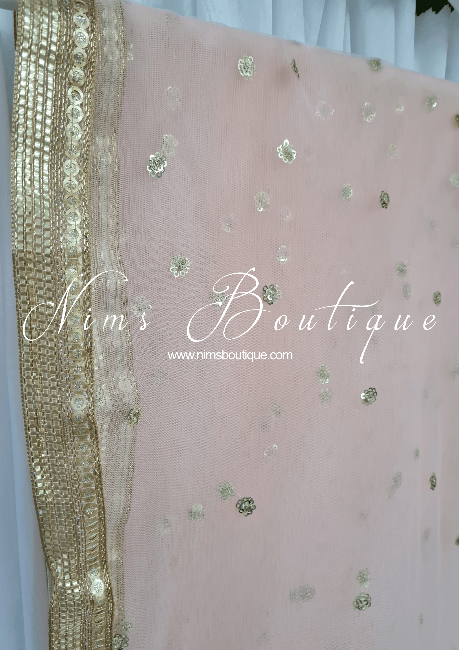 Nims Boutique Light Peach Net Sequin Dupatta/Chunni