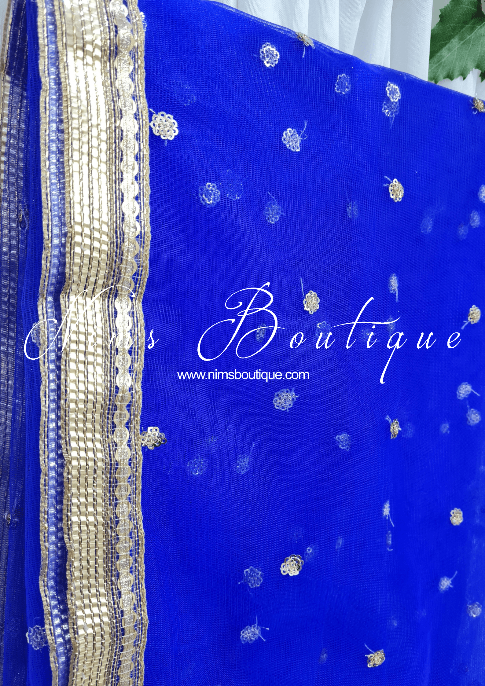 Nims Boutique Royal Blue Net Sequin Dupatta/Chunni
