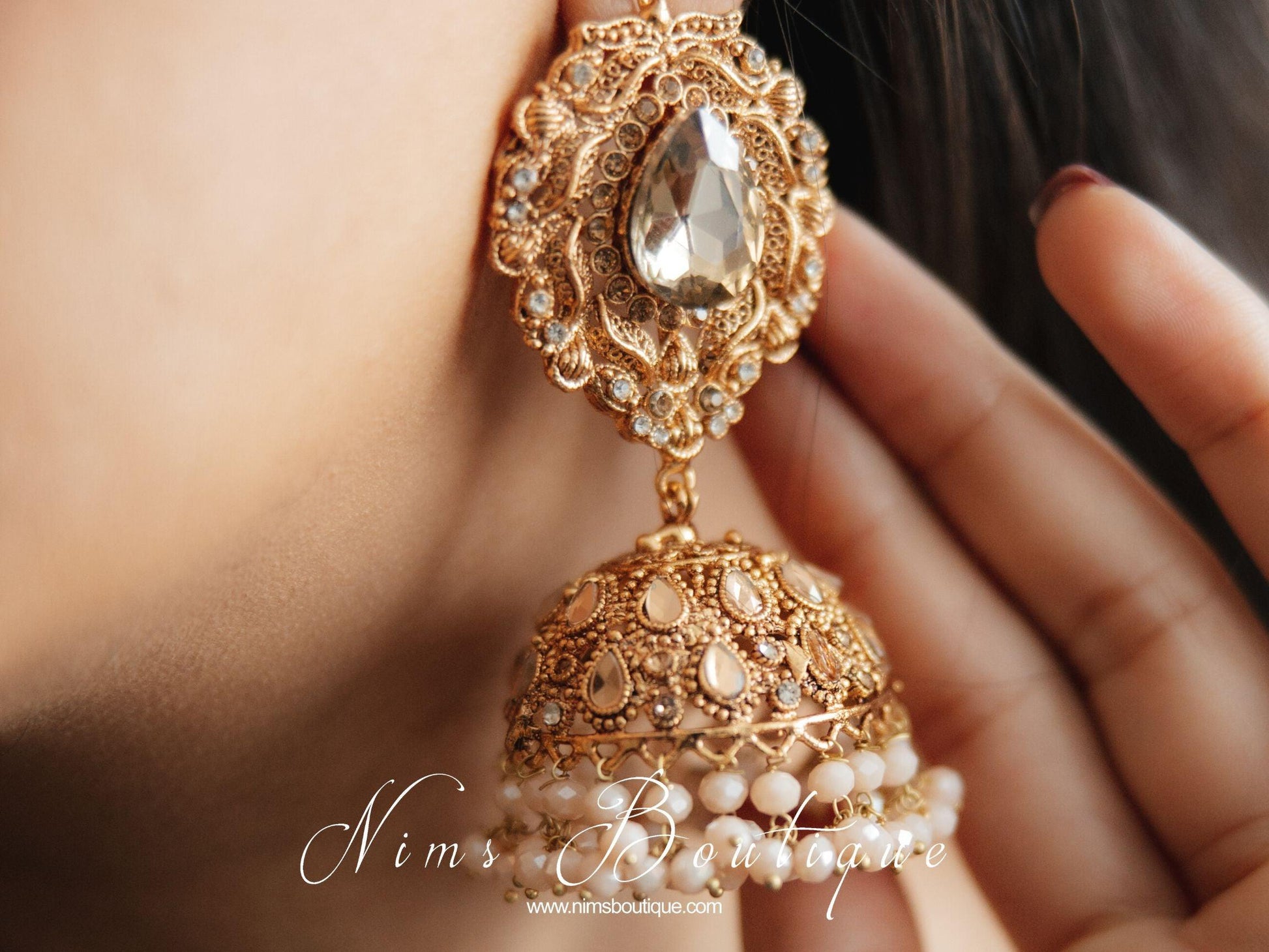 Nims Boutique Anjali Peach Chumke with earring chains