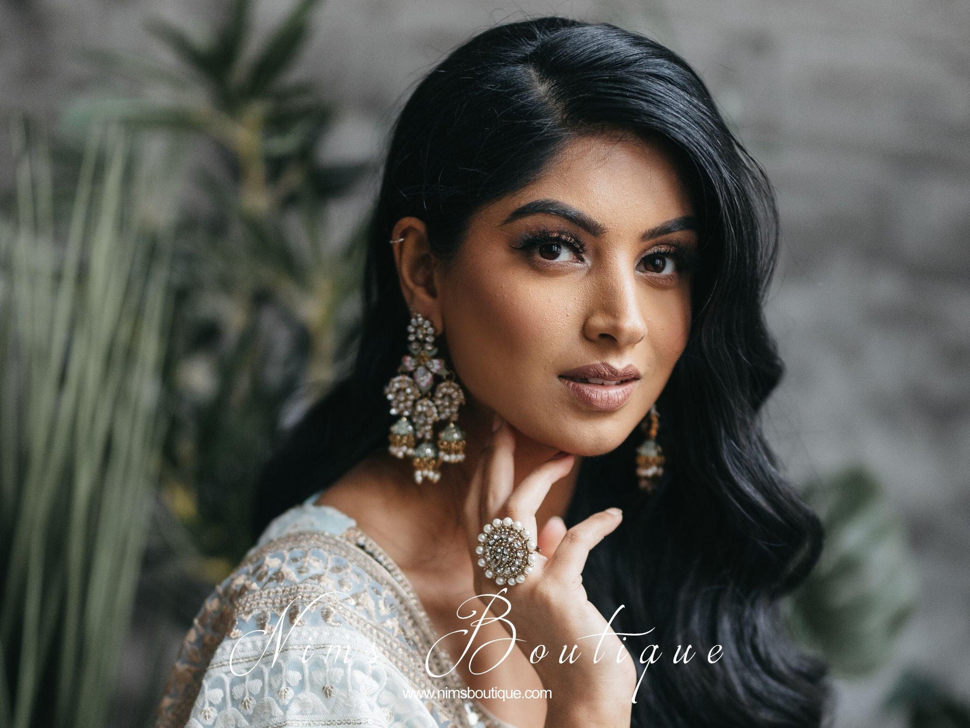 Nims Boutique Ariana Luxury Mint Meenakari Earrings