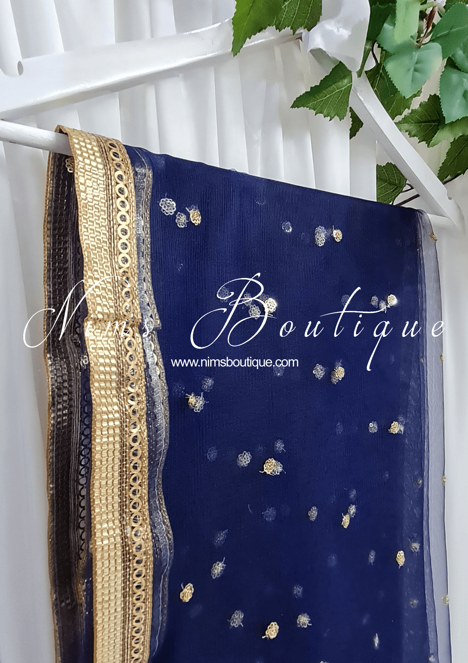 Nims Boutique Navy Blue Net Sequin Dupatta/Chunni