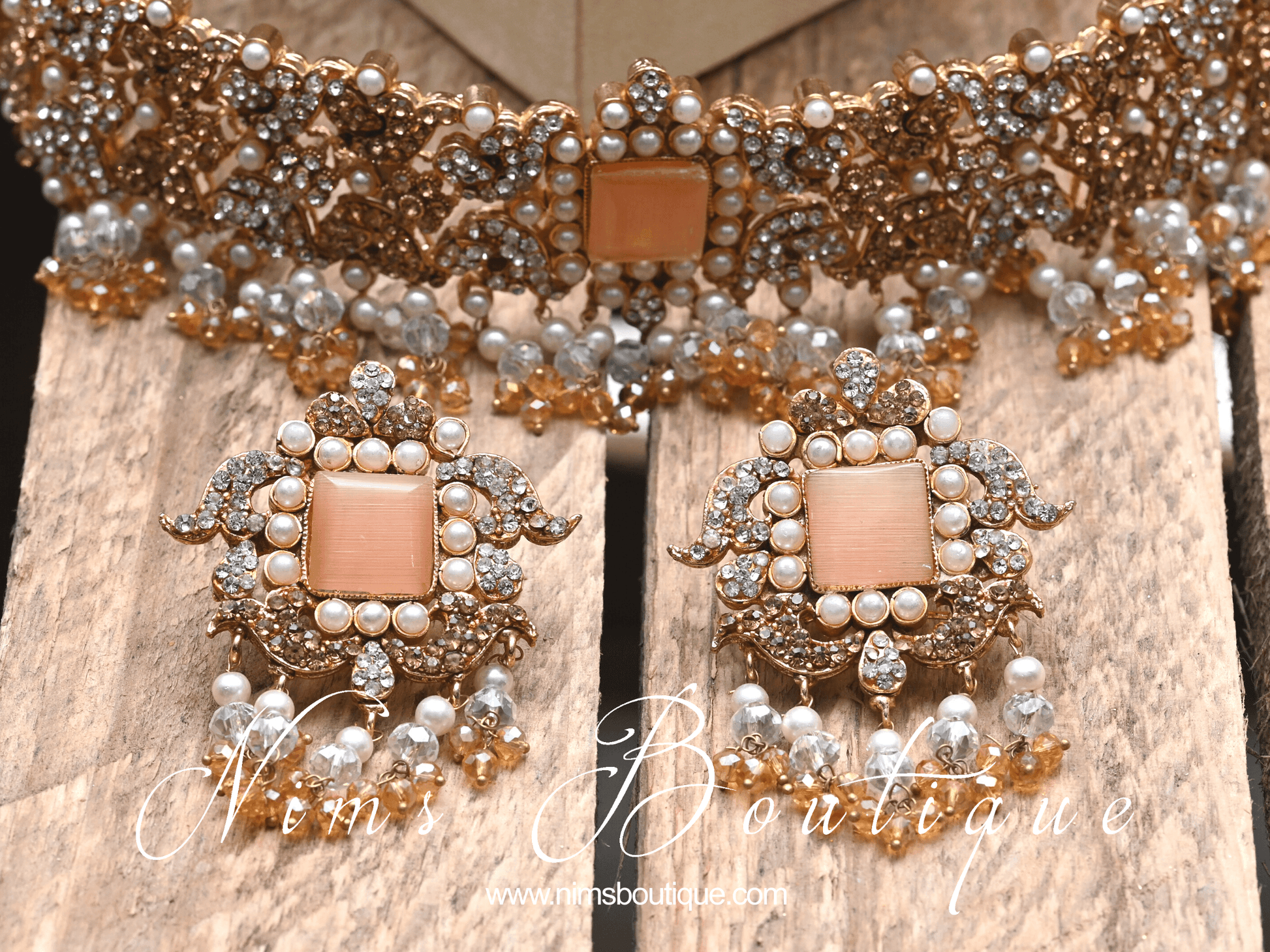Nims Boutique Ananya Peach Gem Maharani Choker Set