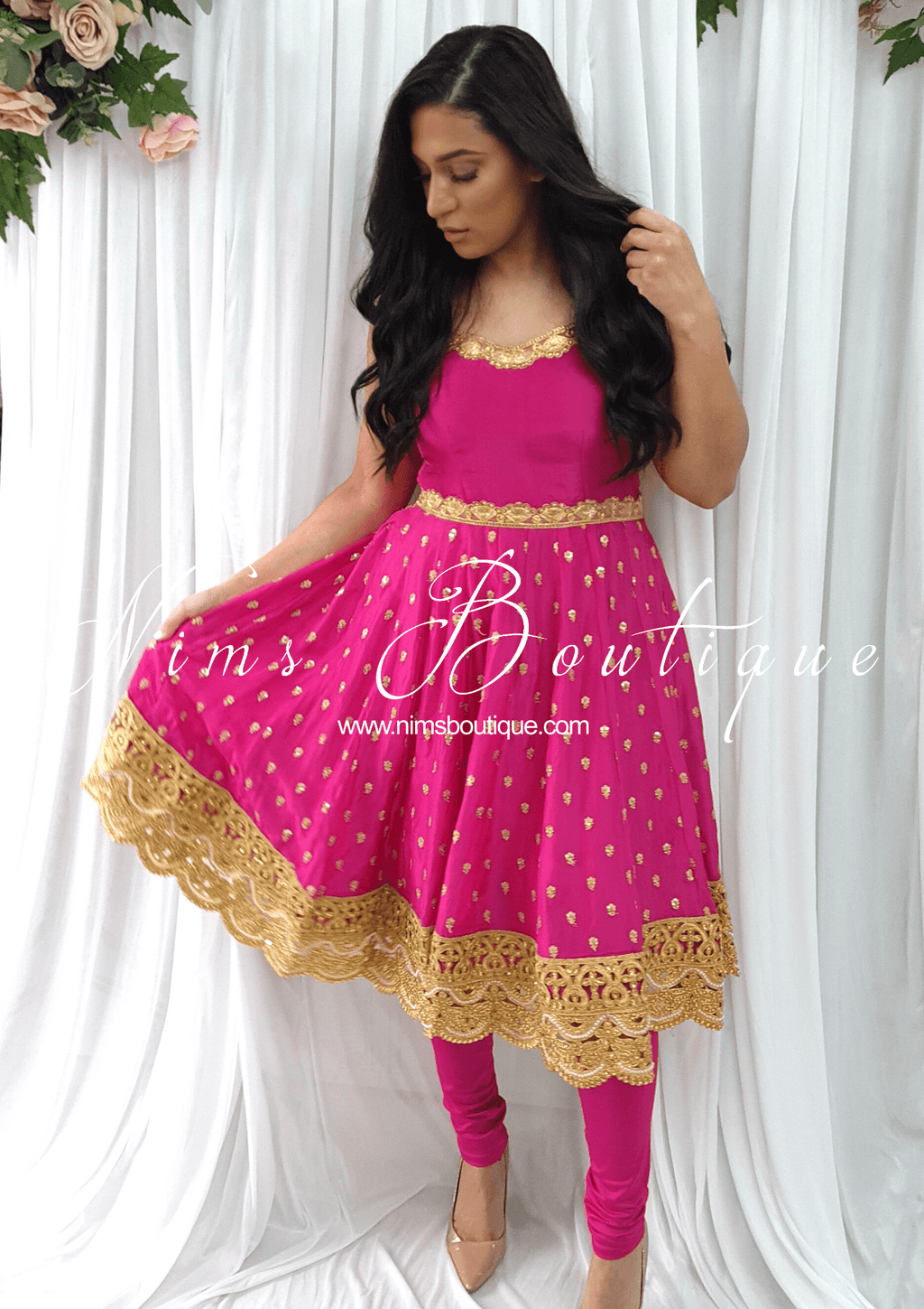 Nims Boutique The NB Luxury Hot Pink Silk Anarkali with Pajami sizes 4-16