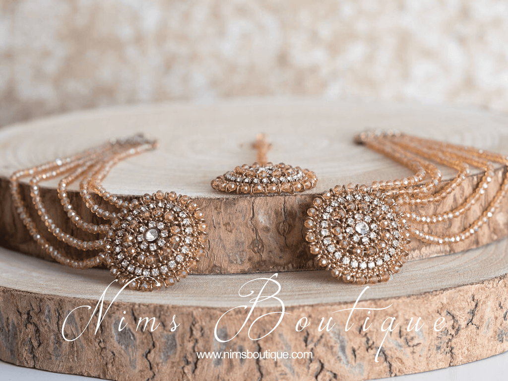 Nims Boutique Large Royal Gold Earrings with Saharas & Tikka