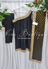 One Shoulder Silk Black Pajami Suit (sizes 4-16)