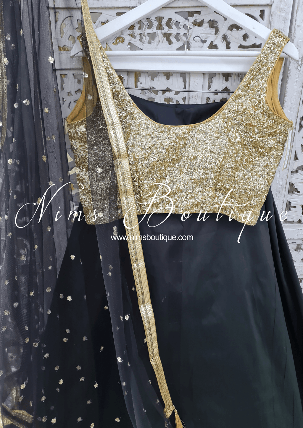 Nims Boutique Black Net Sequin Dupatta/Chunni NS4