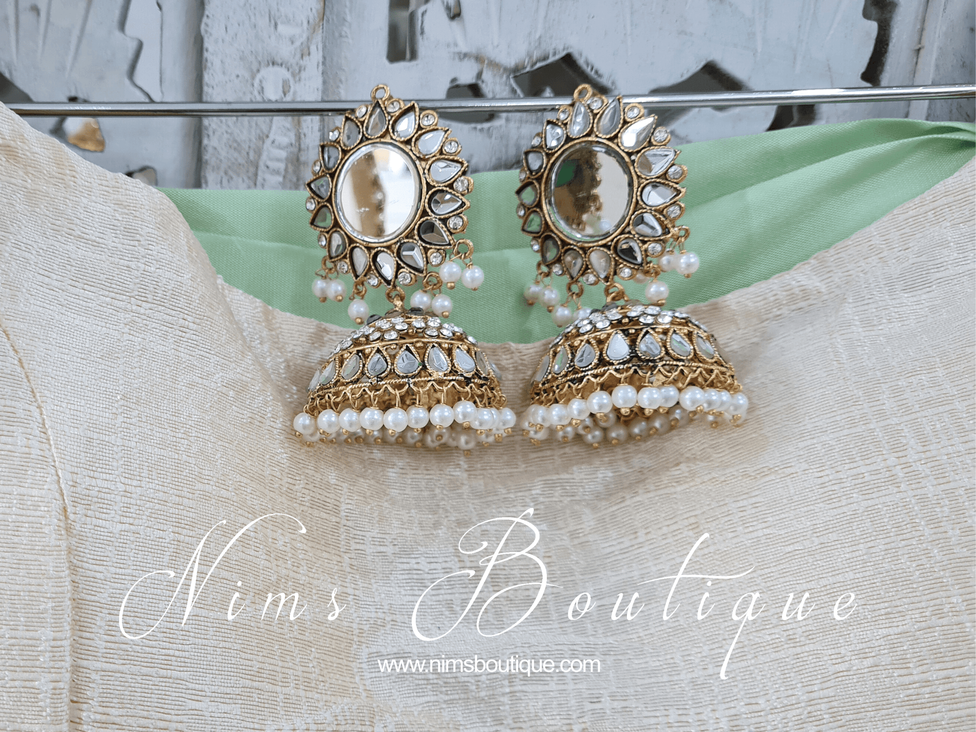 Nims Boutique Shruti Maharani Antique Gold Mirror Chumke
