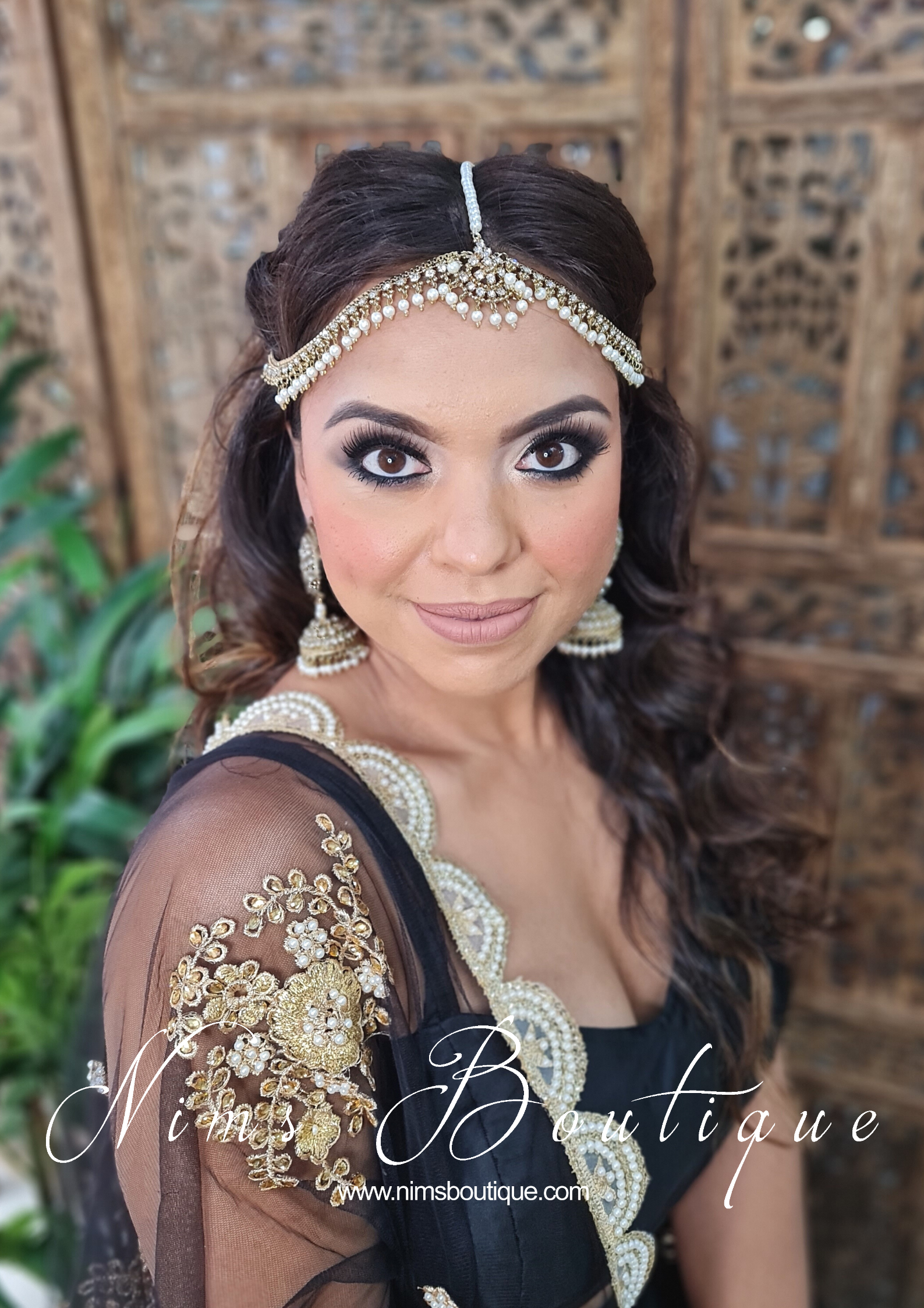 Nims Boutique Black Net Pearl Embellished Dupatta/Chunni with Luxury Pearl Edging NPE5