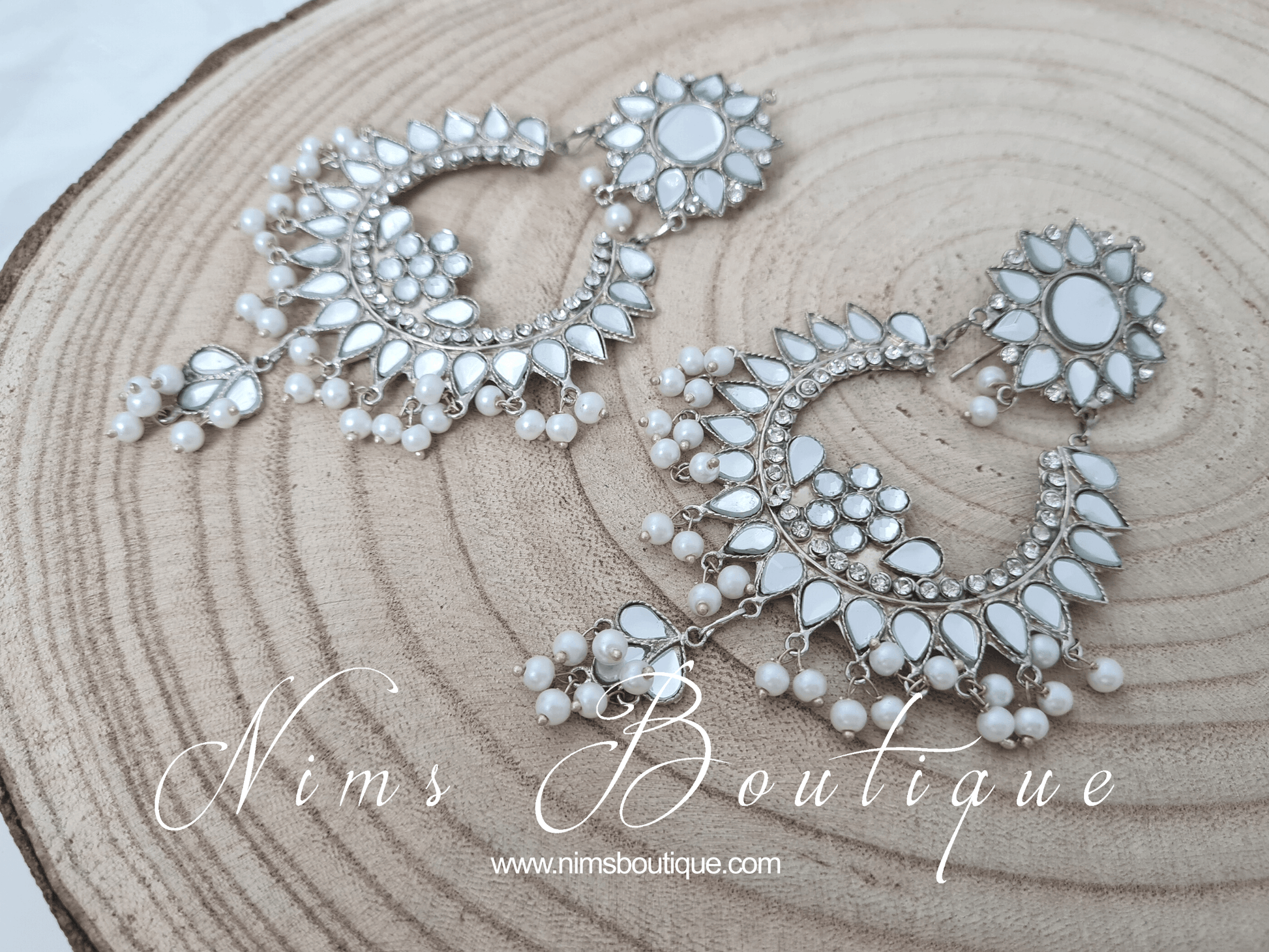 Nims Boutique Tanuja Silver & Pearl Maharani Earrings