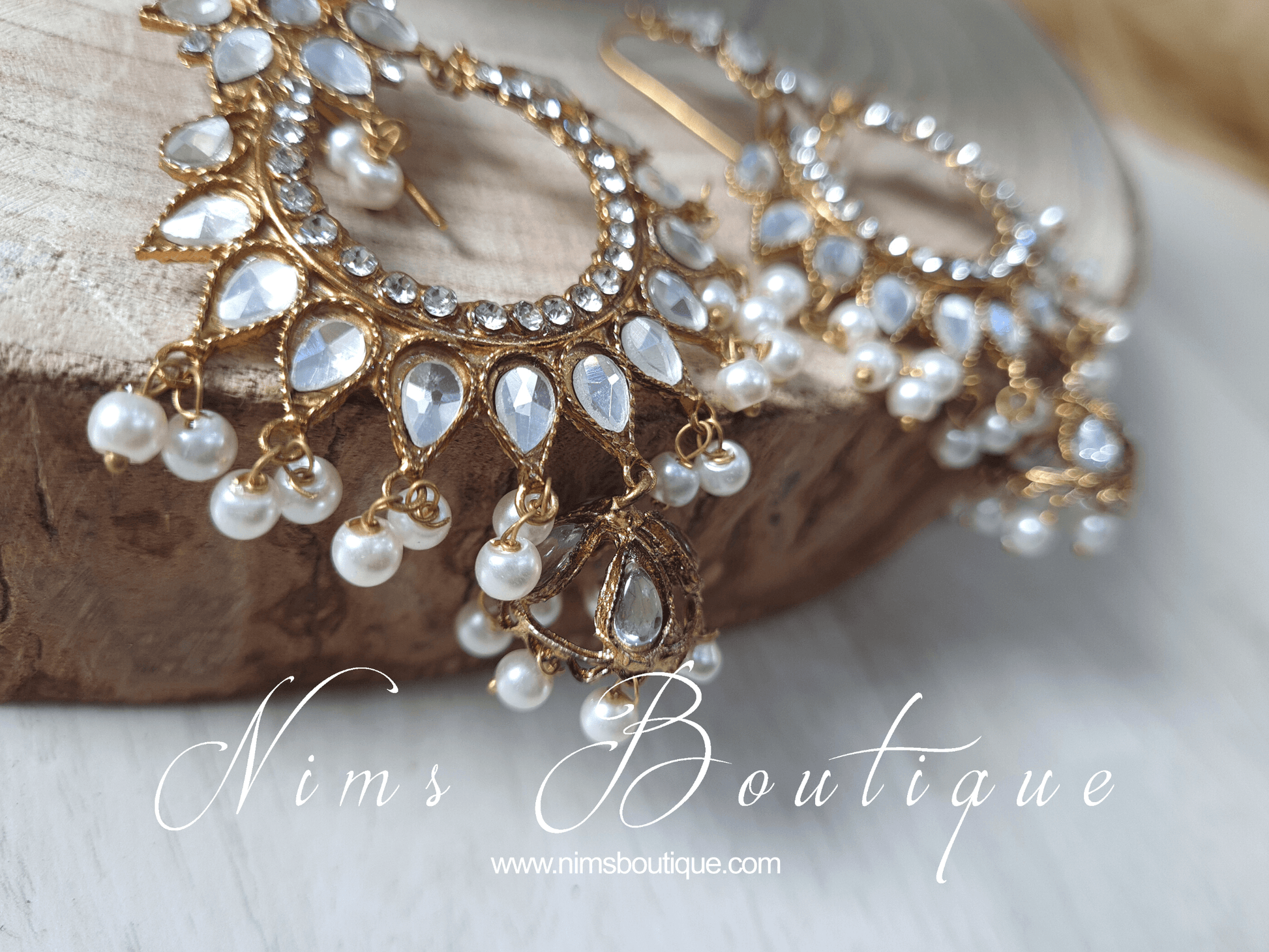 Nims Boutique Small Tanuja Antique Gold & Pearl Maharani Earrings