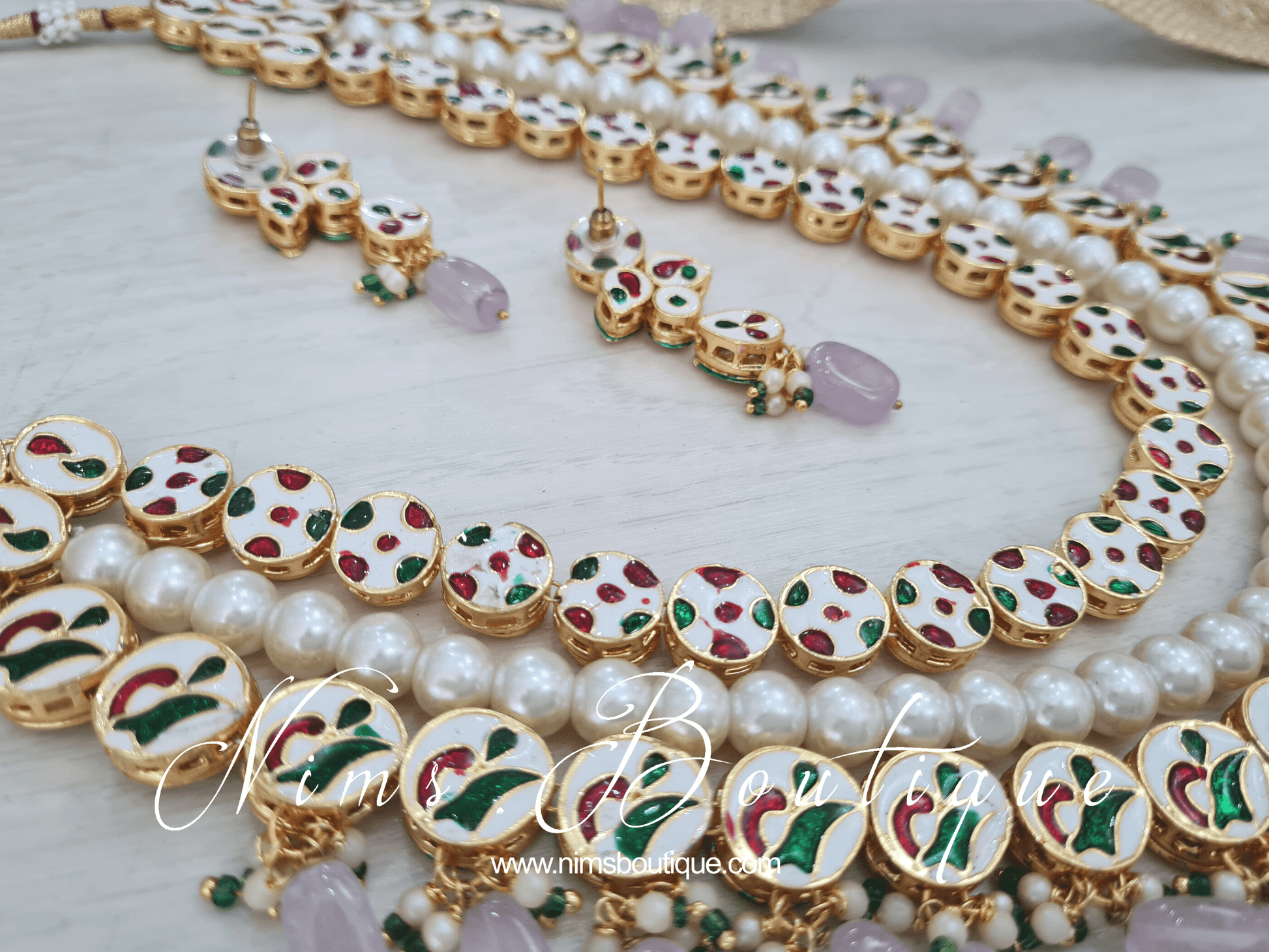 Nims Boutique Myra Blossom Kundan Lilac & Pink Haar Set