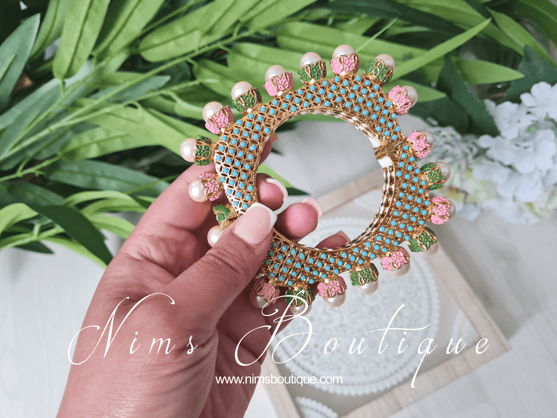 Nims Boutique Luxury Green, Pink & Turquoise Meenakari Kara various sizes