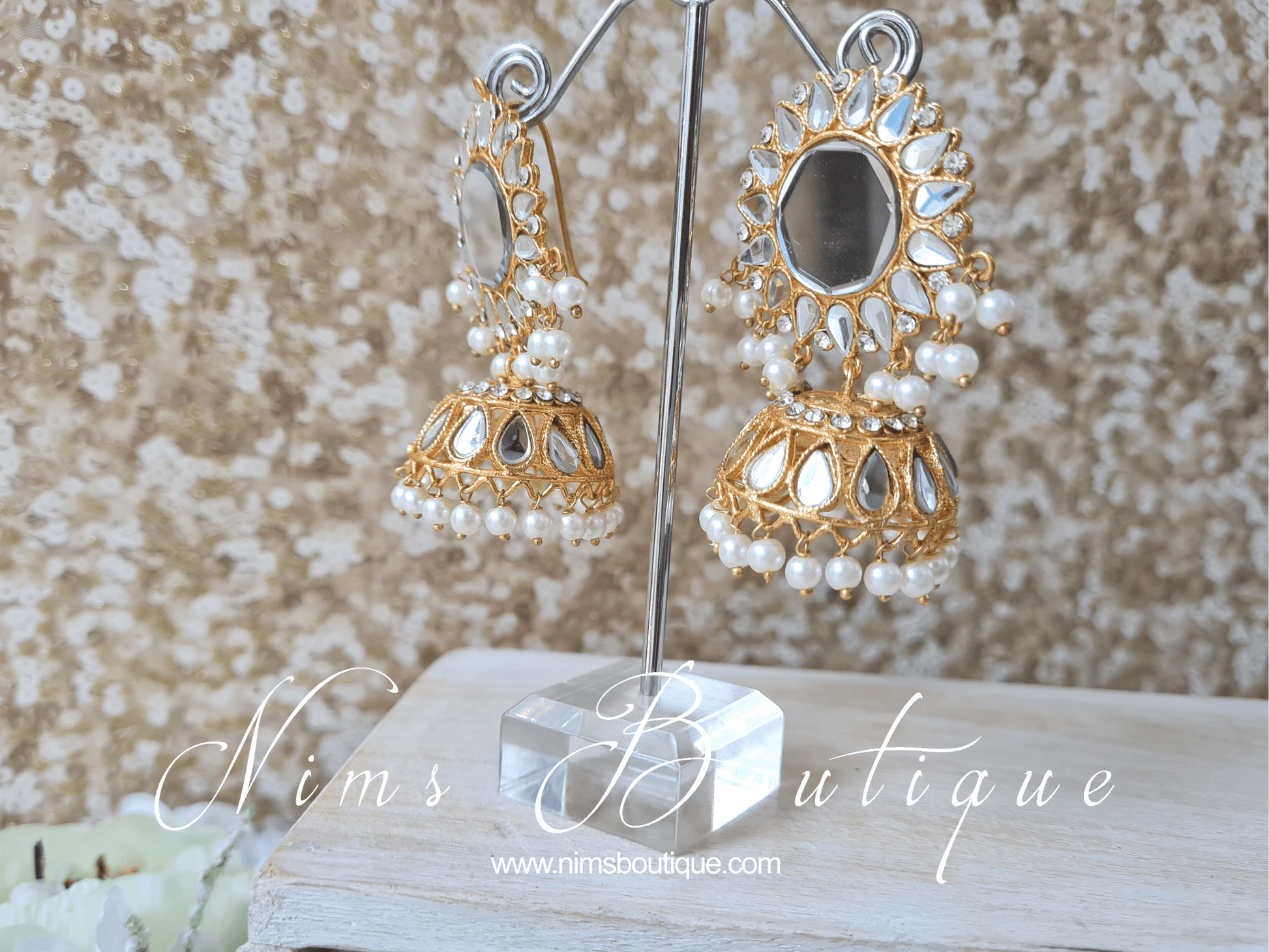 Nims Boutique Shruti Maharani Light Gold Mirror Chumke medium
