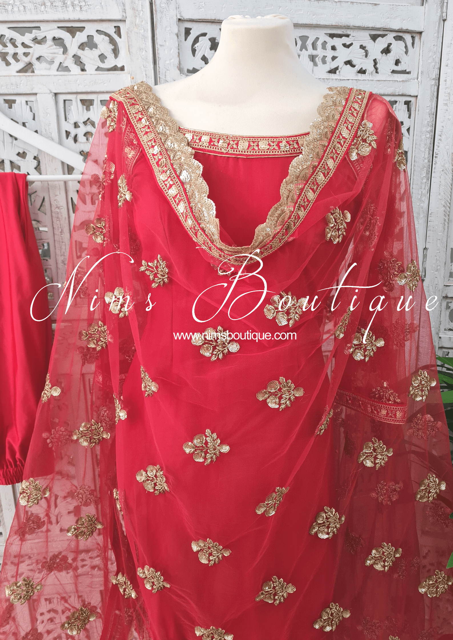 Nims Boutique The NB Classic Long Sleeved Red Silk Pajami Suit sizes 4 to 18