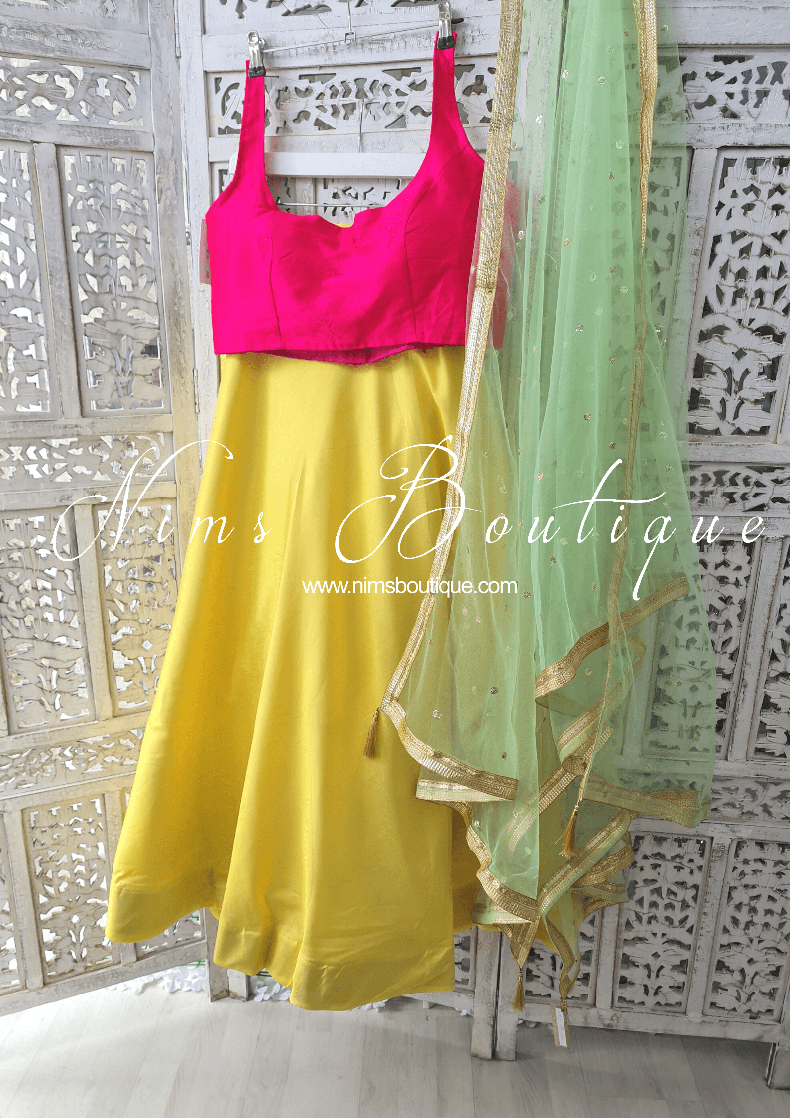 Nims Boutique Light Yellow Plain Semi stitched skirt/lehnga