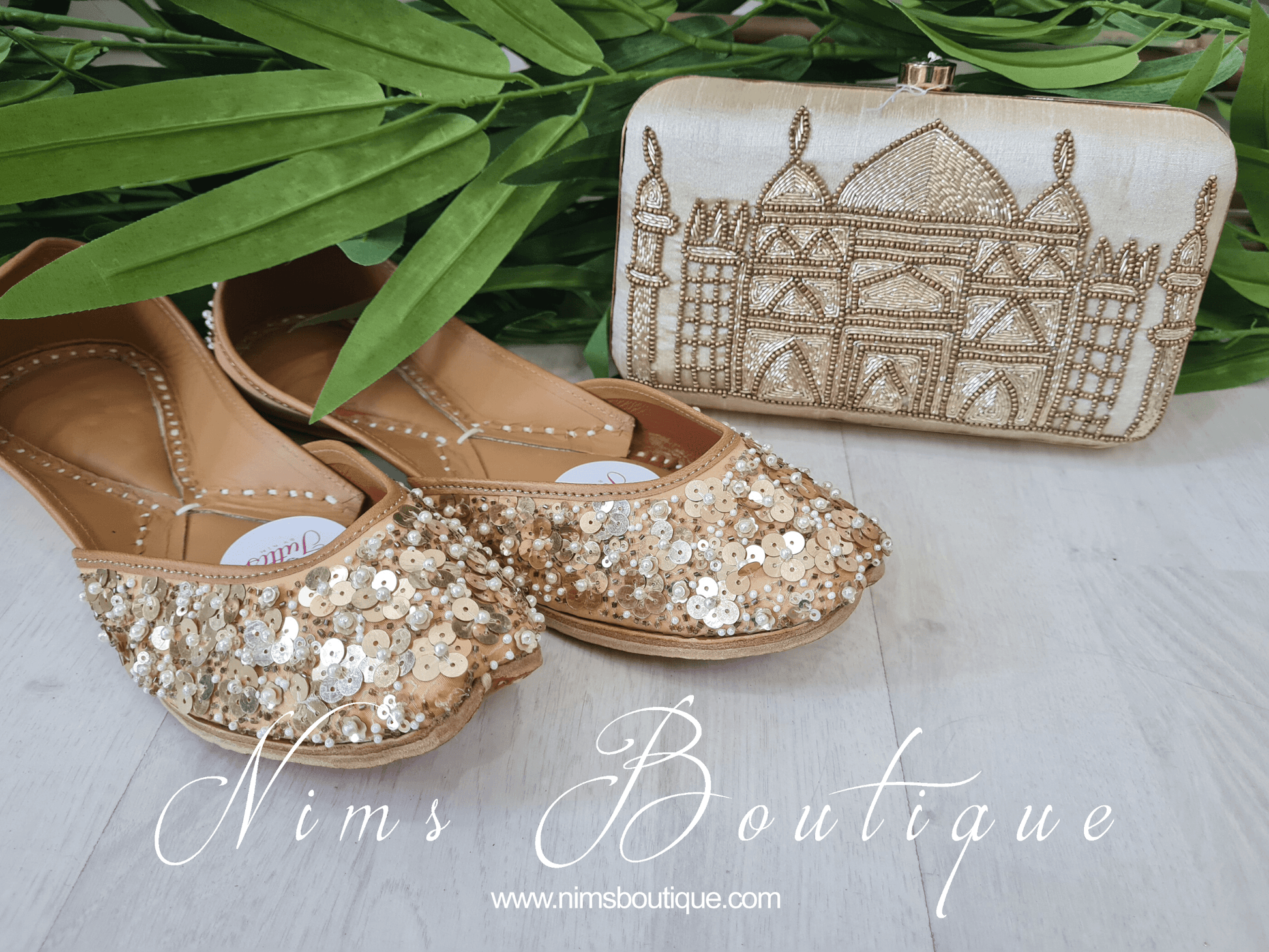 Nims Boutique Taj Cream Raw Silk Clutch Bag