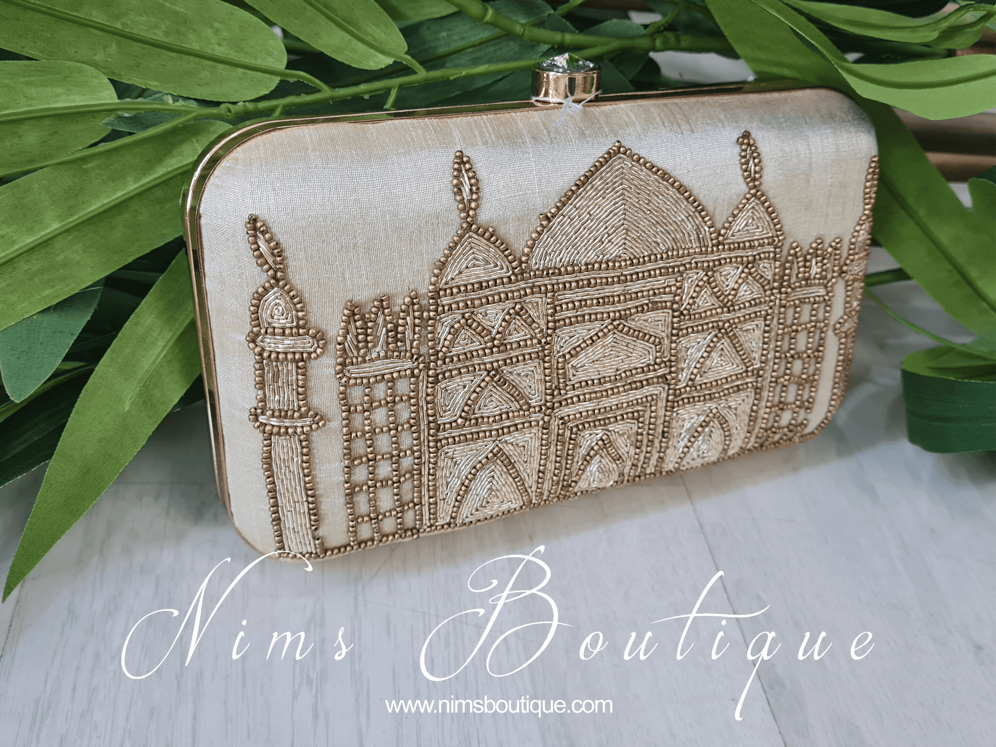 Nims Boutique Taj Cream Raw Silk Clutch Bag