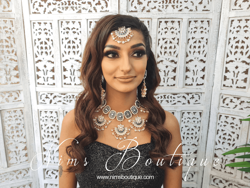 Nims Boutique Mishka Dark Grey Blossom Meenakari Set