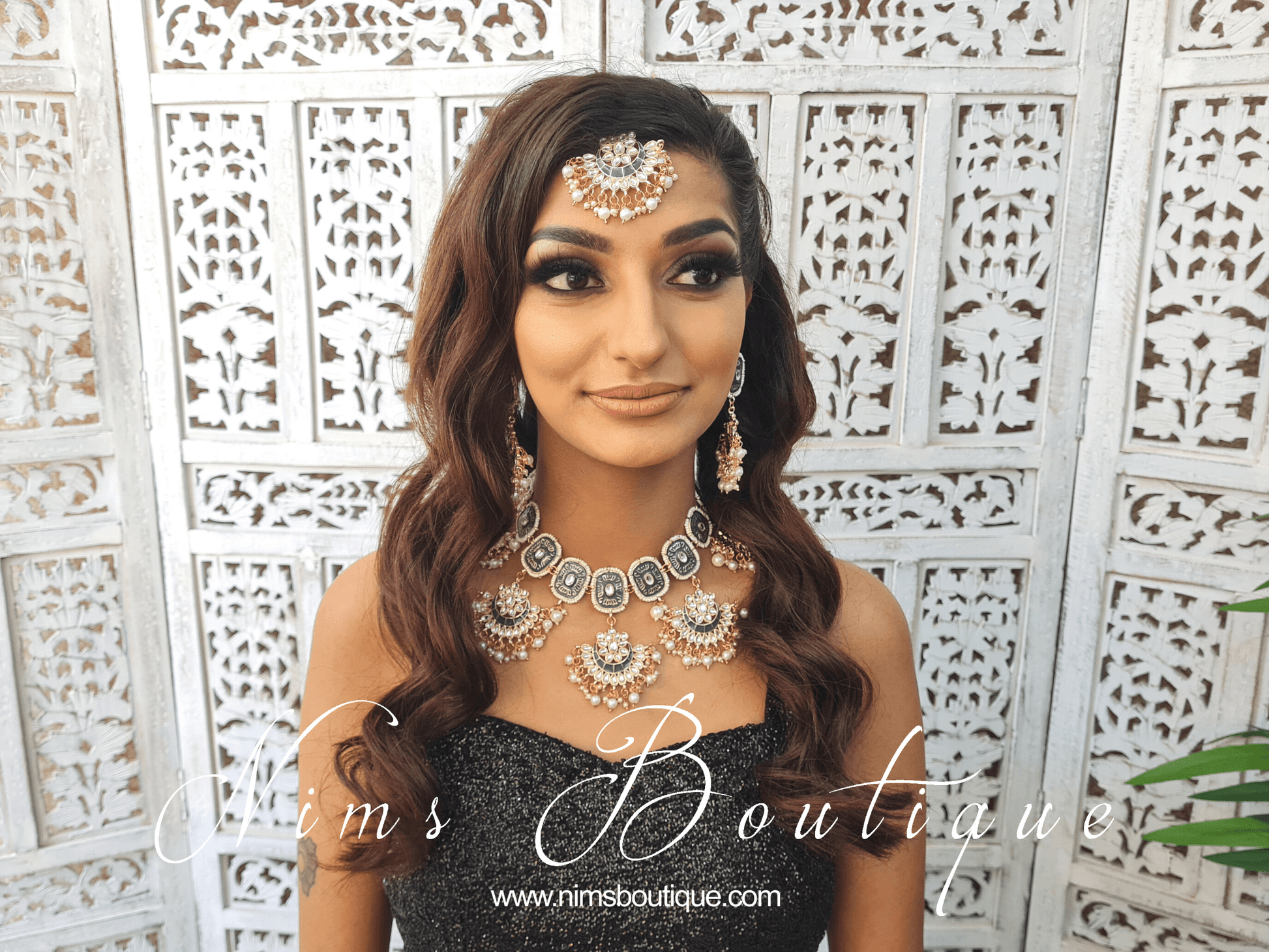Nims Boutique Mishka Dark Grey Blossom Meenakari Set
