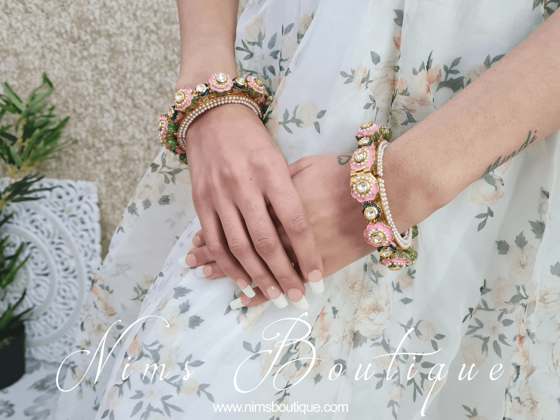 Nims Boutique Luxury Pink & Green Meenakari Kara various sizes