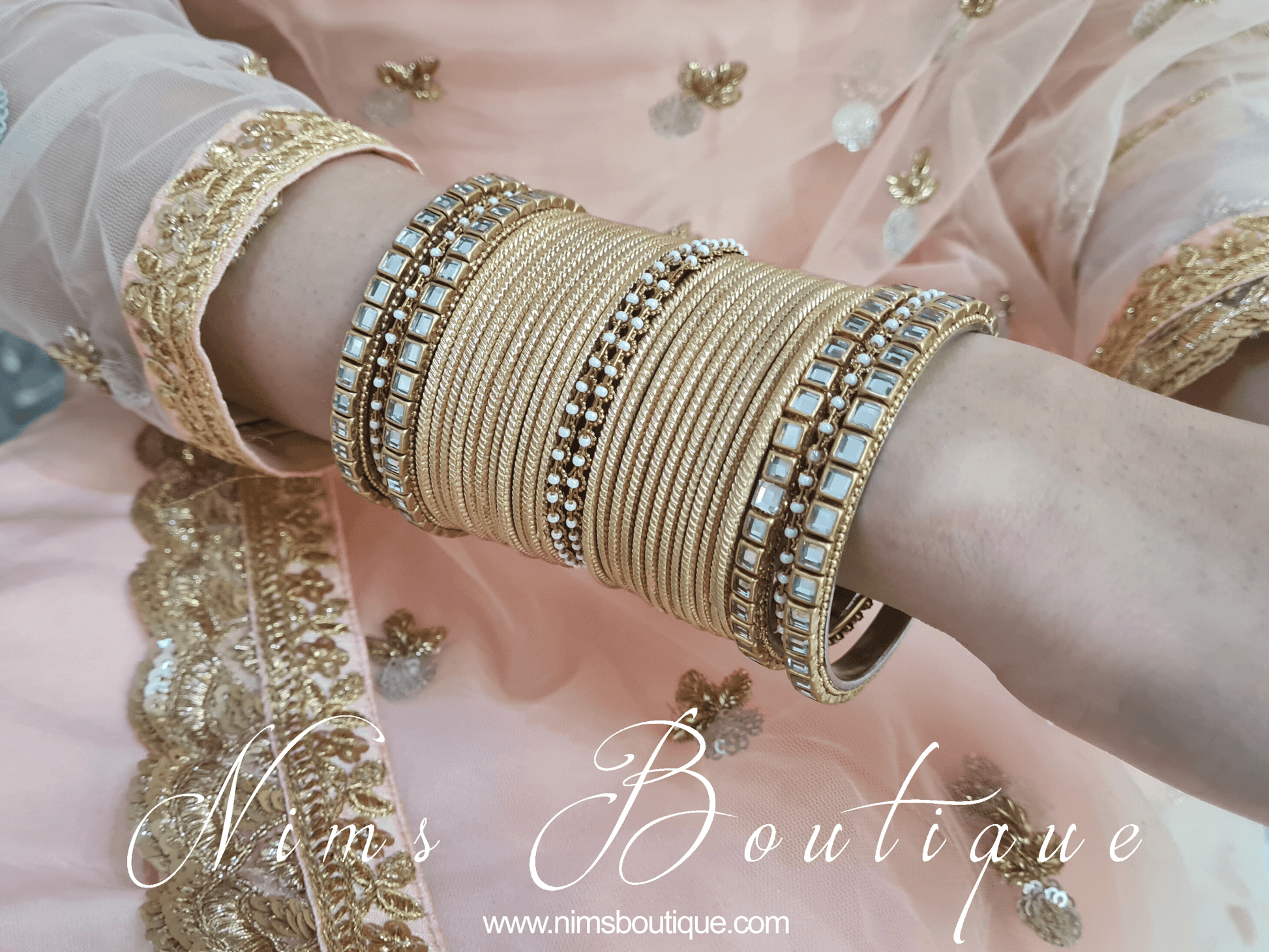 Nims Boutique Gold & Kundan Set of Bangles 2