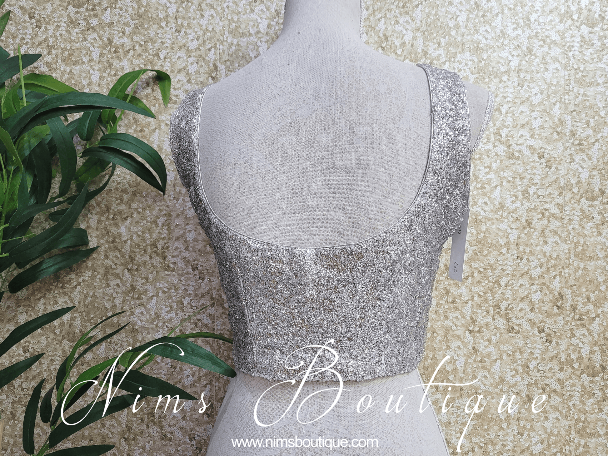Nims Boutique Luxury Silver Sequin Sleeveless Blouse size 4-20