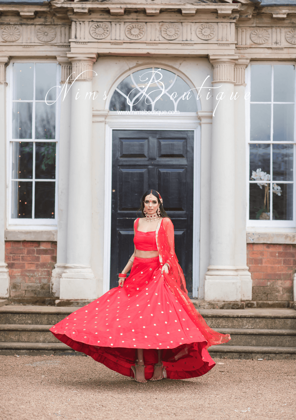 Nims Boutique Rani Luxury Red Silk Mirror readymade skirt/lehnga size 4-20