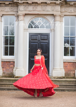 Luxury Red Silk Mirror readymade skirt/lehnga (size 4-20)