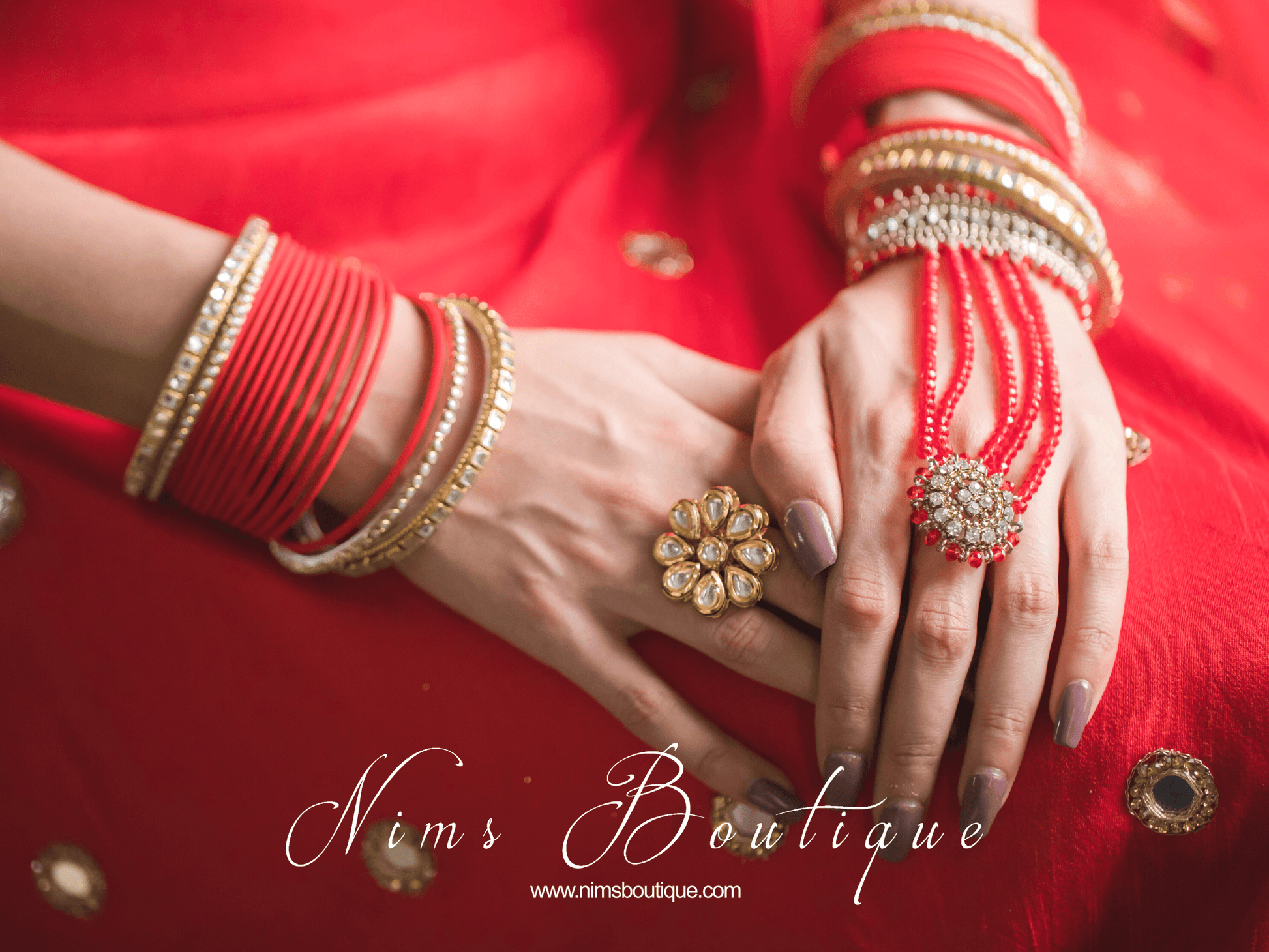 Nims Boutique Royal Red Small Handpiece / Hath Panja