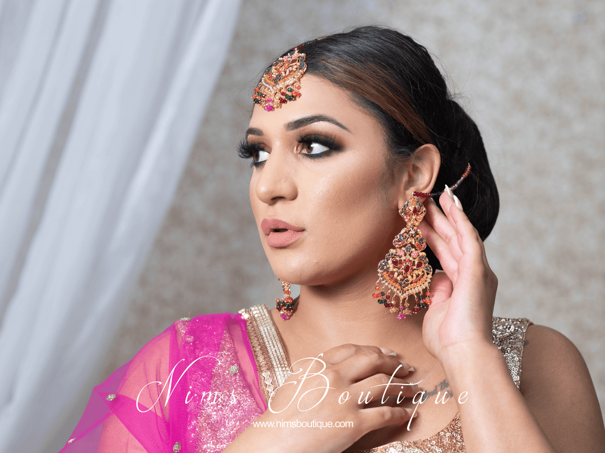 Nims Boutique Neena Multicolour & Gold Earrings & Tikka Set
