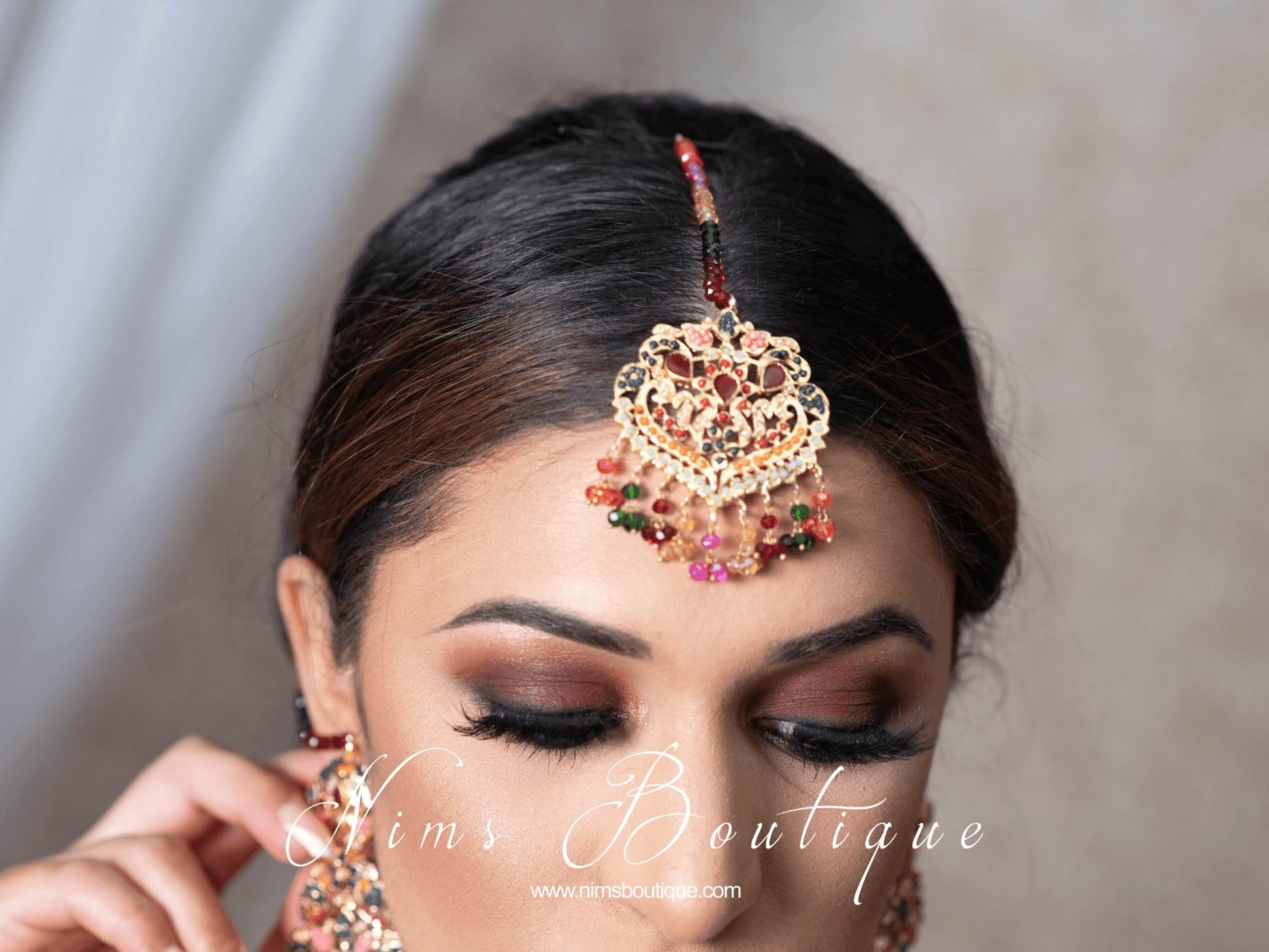 Nims Boutique Neena Multicolour & Gold Earrings & Tikka Set