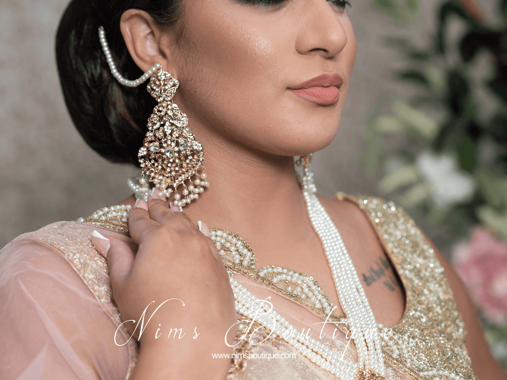 Nims Boutique Neena Pearl & Gold Long Necklace Set