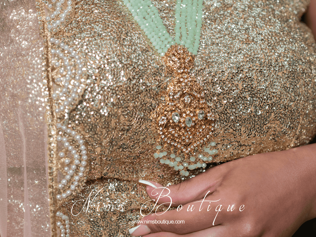 Nims Boutique Neena Mint & Gold Long Necklace Set