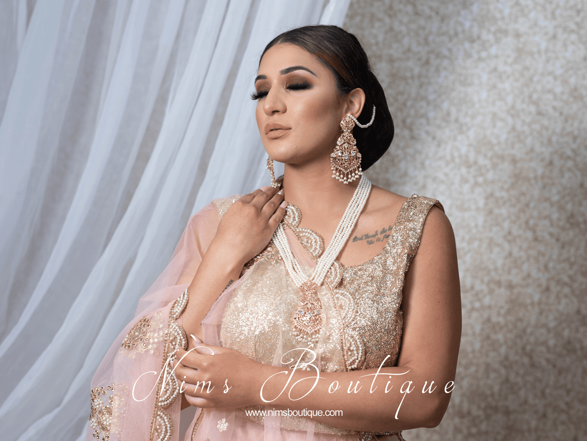 Nims Boutique Neena Pearl & Gold Long Necklace Set