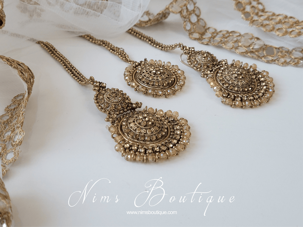 Nims Boutique Royal Gold Stone Tikka Set