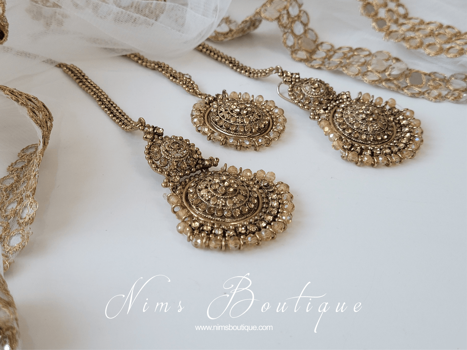 Nims Boutique Royal Gold Stone Tikka Set