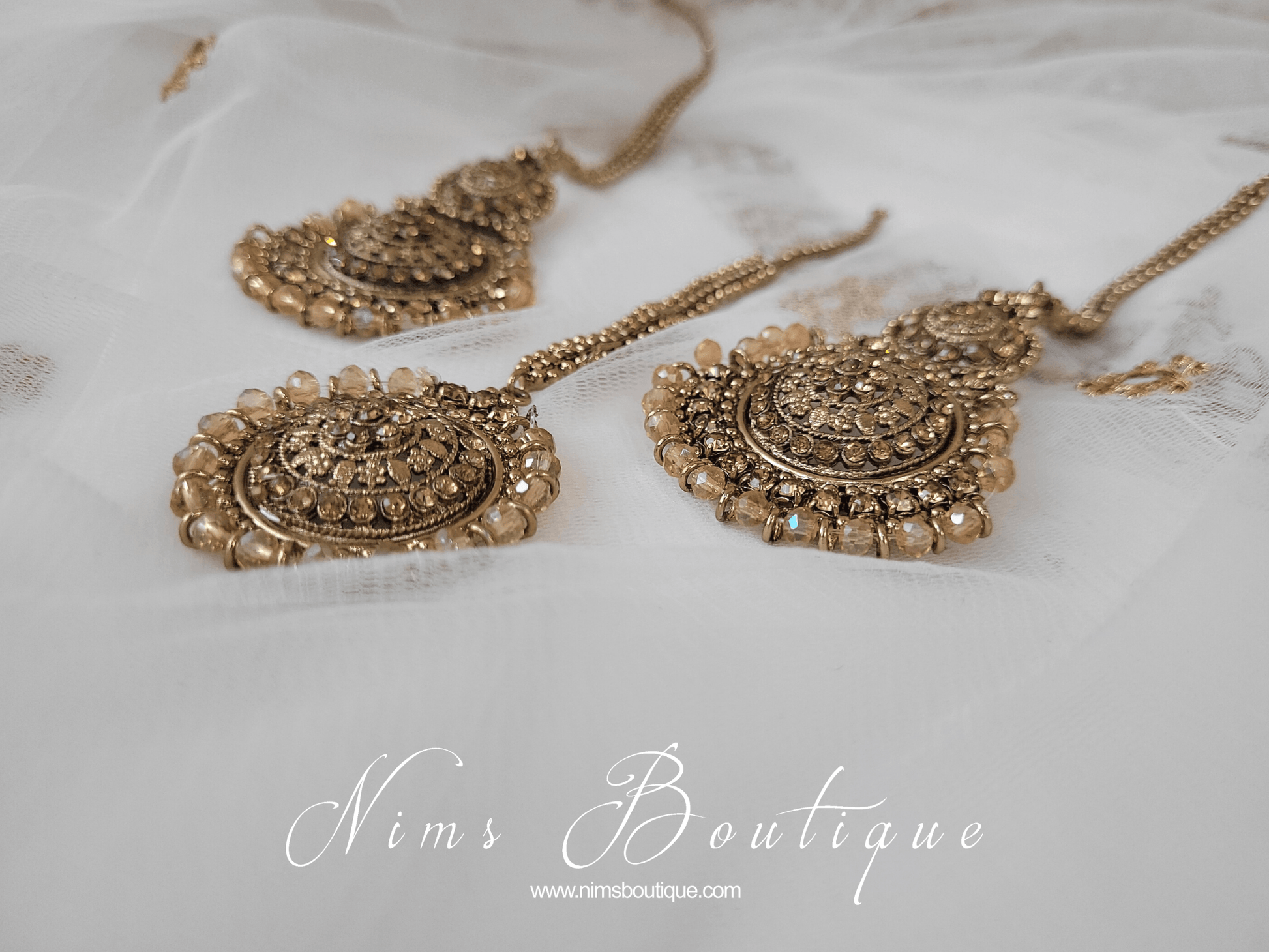 Nims Boutique Royal Gold Stone Tikka Set