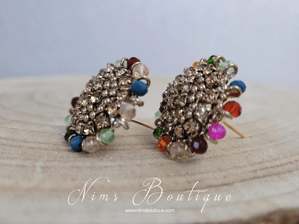 Nims Boutique Royal Antique Gold & Multicolour Stud Earrings 2