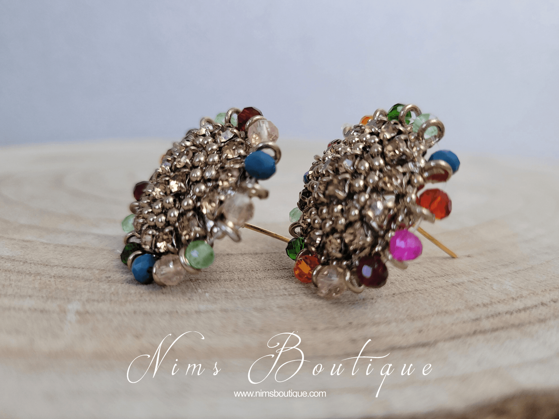 Nims Boutique Royal Antique Gold & Multicolour Stud Earrings 2