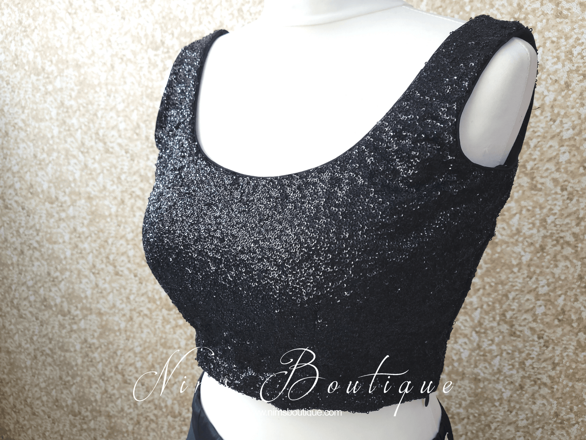 Nims Boutique Luxury Black Sequin Sleeveless Blouse 4-24